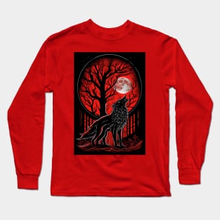 Blood Moon Wolf - Howling Wolf For Wolf Lovers  Howling At The Moon Long Sleeve T-Shirt